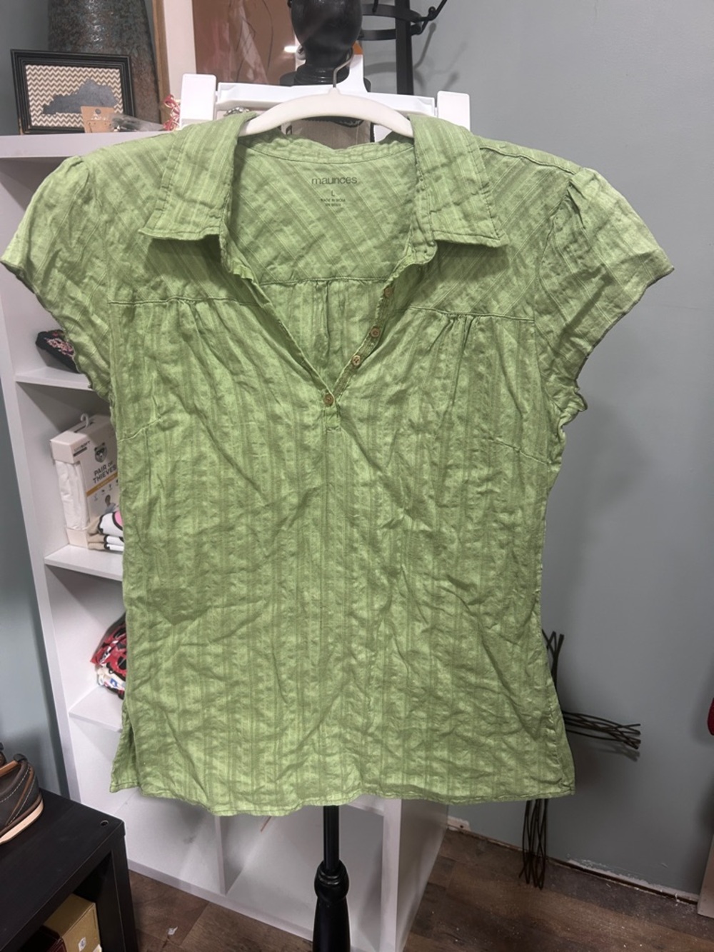 Maurices Light Lime Green Short Sleeve Button-Front Top